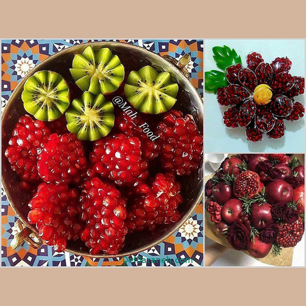 تزیین انار برای مدرسه تزیین انار ساده تزیین انار با پوست تزیین انار خشک شده تزیین انار دون شده در ظرف تزیین انار با سیخ چوبی