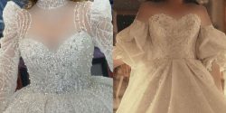 مدل لباس عروس آستین پفی خوشگل با دامن ساده و عروسکی