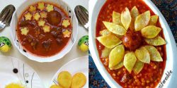 تزیین خورشت قیمه مجلسی به همراه برنج زعفرانی و قالبی