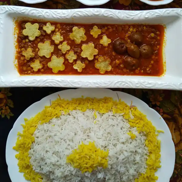 تزیین خورش قیمه با برنج