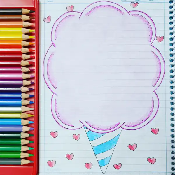تزیین دفتر مشق دخترانه با مداد رنگی